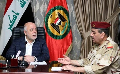 Iraqi Prime Minister Haider al-Abadi meeting with Iraqi military officials. Photo: PM’s office