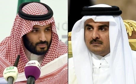  (COMBO) Saudi's Deputy Crown Prince Mohammed bin Salman [L]; and Qatar's Emir Sheikh Tamim bin Hamad Al-Thani. Photo: / AFP / Fayez Nureldin