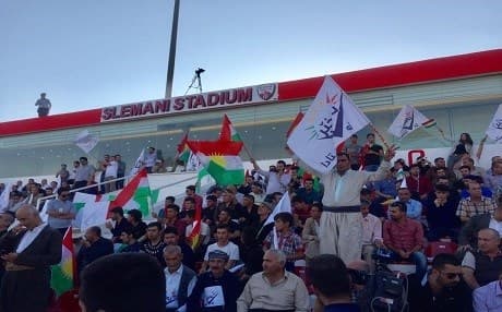 ‘No’ vote supporters rally in Sulaimani Stadium Saturday. Photo: Sartip Othman/Rudaw