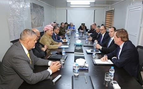 Masoud Barzani and Kurdish officials are meeting with representatives of four countries plus the UN in Duhok. Photo: KRP