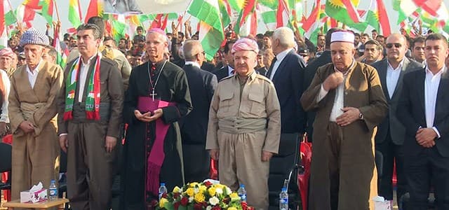 President Masoud Barzani attends a rally in support of the Kurdish independence referendum on September 15, 2017, a day after the US, UN and the UK presented an alternative to the vote. Photo: Rudaw video 