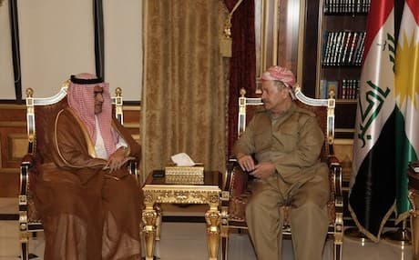 Saudi’s Arab Gulf Affairs Minister Thamer al-Sabhan (L) in a meeting with Masoud Barzani, president of the Kurdistan Region in Erbil. Photo: KRP