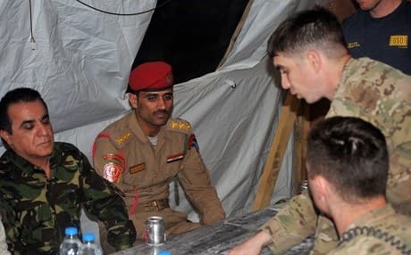 US soldiers coordinate with their Kurdish Peshmerga and Iraqi counterparts at Camp Swift, a base in the Makhmour area in June 2016. Photo: 1st Lt. Daniel Johnson | US Army