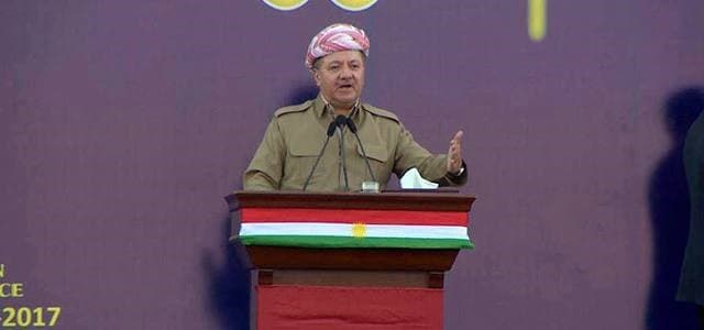 Kurdish Resident Masoud Barzani addresses a rally for independence of Kurdistan in Soran on September 19, 2017. Photo: Rudaw TV