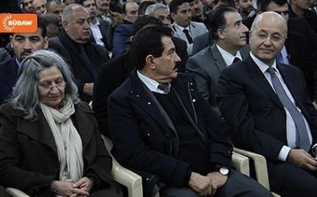 Barham Salih (R), with the PUK’s Hero Ibrahim Ahmed (L) and Kosrat Rasul Ali (C). Photo: Rudaw 