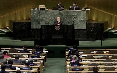 Ibrahim al-Jaffari, the foreign minister of Iraq, speaks to the UN General Assembly in New York. Photo: AP