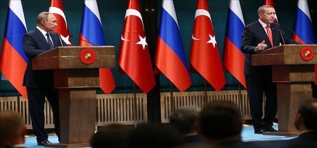 Russian President Vladimir Putin holds a joint presser with Recep Tayyip Erdogan, Turkey's president in Ankara. Photo: AA