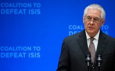 US Secretary of State Rex Tillerson addressing the Global Coalition to Defeat ISIS in March. Photo: AP
