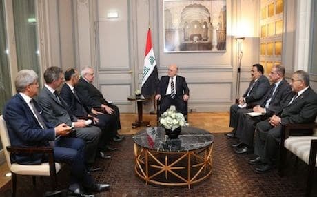 Heading a high-profile delegation, Abadi arrived in Paris Wednesday evening for a one-day visit on the invitation of French President Emanuel Macron. Photo: Abadi's office