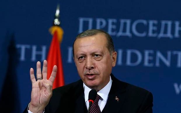 Turkish President Recep Tayyip Erdogan at a press conference in Belgrade on Tuesday. Photo: Darko Vojinovic/AP