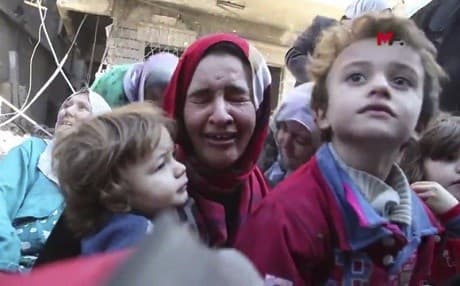 Frame grab provided by Turkey-based Kurdish Mezopotamya Agency media outlet shows civilians fleeing ISIS controlled areas of Raqqa on Friday, October 13, 2017. AP photo