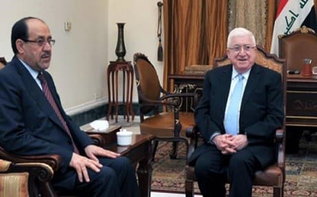 Iraqi President Fuad Masum [R] meets with Vice President Nouri al-Maliki in Baghdad in 2015. File photo: Iraqi presidency 