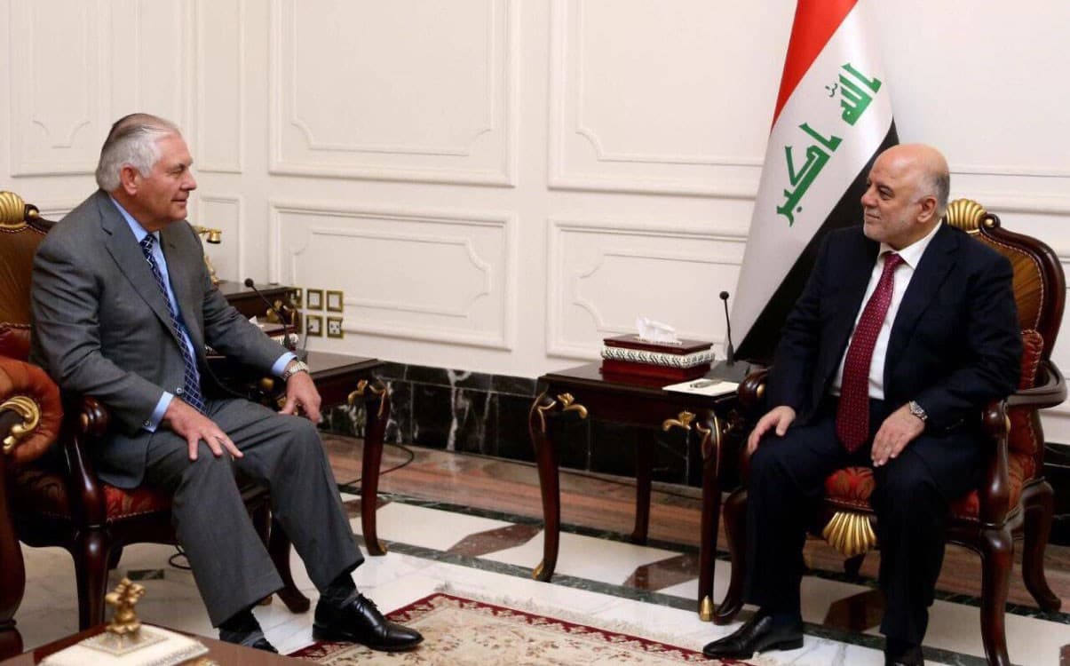 US Secretary of State Rex Tillerson met with Iraqi Prime Minister Haider al-Abadi in Baghdad on Monday. Photo: Official