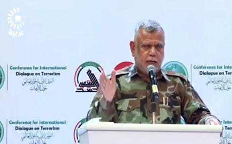 Hadi al-Amiri, head of the Badr militia speaking at a conference on terrorism October 28, 2017 in Baghdad/ Photo: Rudaw 