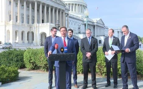 US Congressional representatives and others gather in front of the Capitol to support Kurds in Iraq. Photo: Rudaw video