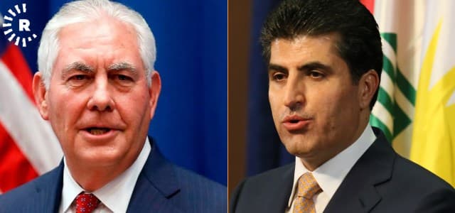 Photo composite : US Secretary of State Rex Tillerson [L] and Kurdistan Region's Prime Minister Nechirvan Barzani [R]. The two held a phone call on November 3, 2017. Photo: AFP/Rudaw