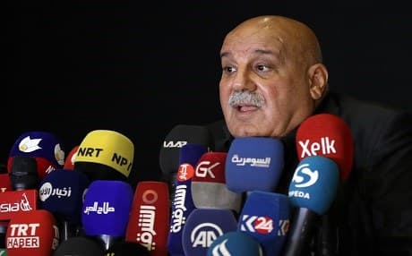Lieutenant General Jabbar Yawar, secretary-general of the Kurdistan Regional Government Ministry of Peshmerga Affairs, speaks during a press conference in  Erbil on November 5, 2017. Photo: AFP / Safin Hamed