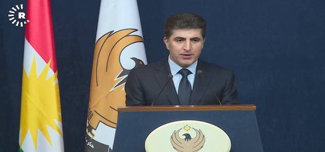 Prime Minister of the Kurdistan Regional Government (KRG) Nechirvan Barzani addresses reporters in a press conference in Erbil on November 13, 2017. Photo: Rudaw TV