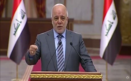 Iraqi Prime Minister Haider al-Abadi speaking at his weekly press conference. Photo: Iraqi PM Media Office