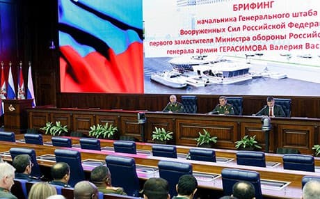 Russian Army General Valery Gerasimov gives a briefing on Wednesday. Photo: Russia Ministry of Defence