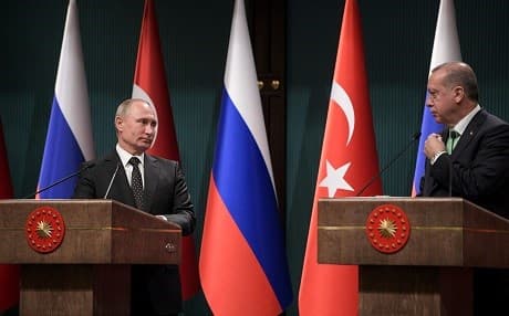 Turkish President Recep Tayyip Erdogan (R) and Russian President Vladimir Putin give a joint press conference at the Presidential Complex in Ankara on December 11, 2017. File photo:AFP /Sputnik / Alexei Druzhinin