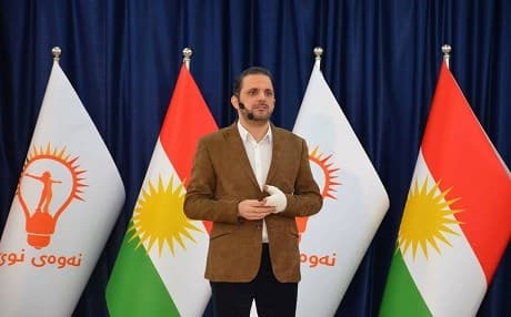 Shaswar Abdulwahid qadir, the head of the newly-founded New Generation party, speaks at a conference. He used to own the Sulaimani-based NRT media network. File photo: Qadir's Facebook page