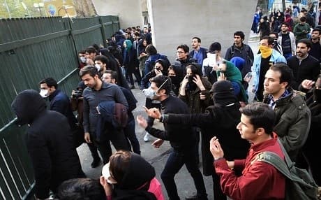 Iranian students protest at the University of Tehran during a demonstration driven by anger over economic problems, in the capital Tehran on December 30, 2017. Photo: AFP/STR