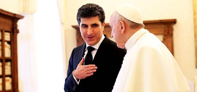 Pope Francis meets Kurdish Prime Minister Nechirvan Barzani at the Apostolic Palace on March 2, 2015 in the Vatican. File Photo: HO/AFP