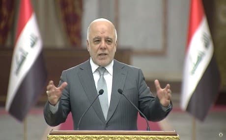 Iraqi Prime Minister Haider al-Abadi speaks at his weekly press conference on January 30, 2018. Photo: PM media office/Youtube