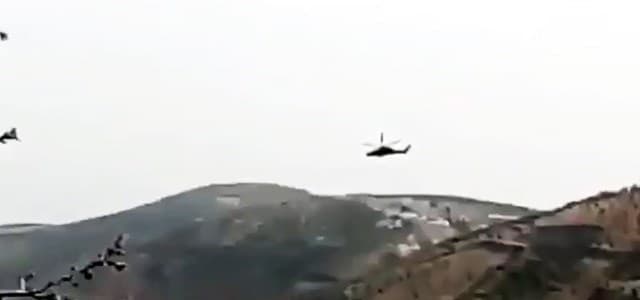 Screenshot of the Turkish helicopter that the SDF forces said was downed by Kurdish fighters on Saturday, February 10, 2018. 