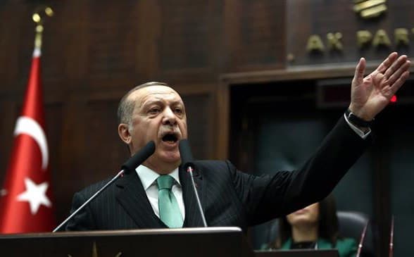 Turkish President Recep Tayyip Erdogan addresses his AKP parliamentary group on Tuesday. Photo: AFP