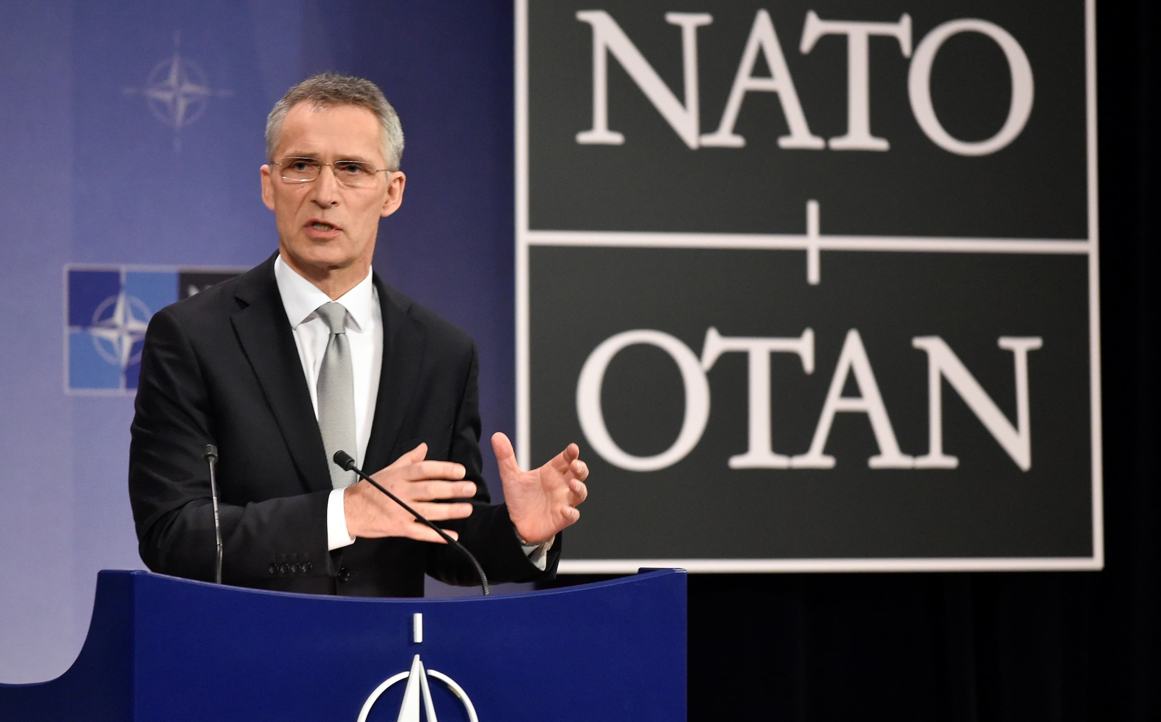 NATO Secretary-General Jens Stoltenberg speaks to media in Brussels on Thursday. Photo: John Thys/AFP