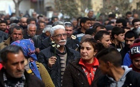 People in Afrin take to the streets to demonstrate against Turkey's assault in early-February 2018. Photo: Delil Souleiman | AFP