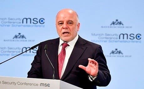 Iraqi PM Haider al-Abadi speaks at the Munich Security Conference on February 17, 2018. Photo: Thomas Kienzle / AFP