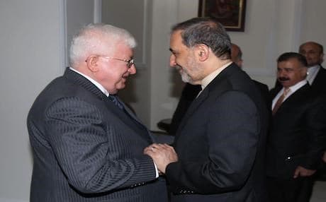 Iraqi President Fuad Masum (L) is shaking hands with Ali Akbar Velayati, a top aide to the Leader of Iran’s Islamic Revolution in Baghdad on February 18, 2018. . Photo: IRNA