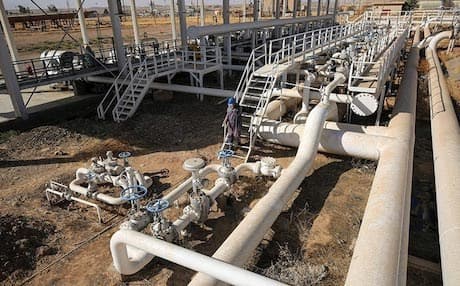 Employees work at the Bai Hassan oil field after it fell to the Iraqi government during the Iran-backed Hashd al-Shaabi and Iraqi army's incursion into the city of Kirkuk on October 16, 2017. Photo: Ahmad al-Raye | AFP