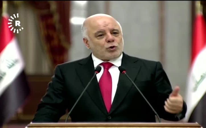 Iraqi Prime Minister Haider al-Abadi speaking at a press conference on Tuesday. 
