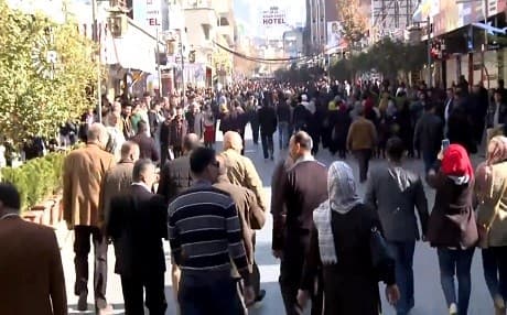 People take to the streets on December 17, 2017, to protest a lack of salaries. Photo: Rudaw TV
