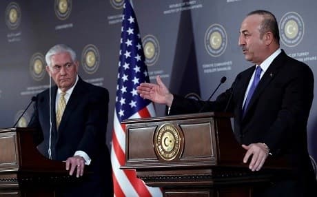 US Secretary of State Rex Tillerson and Turkish Foreign Minister Mevlut Cavusoglu hold a press conference on February 16. Photo: Adem Altan/AFP