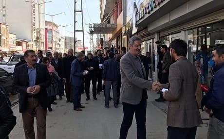Lezgin Botan, HDP MP, shakes hands during a Newroz celebration. Photo: @botan_lezgin