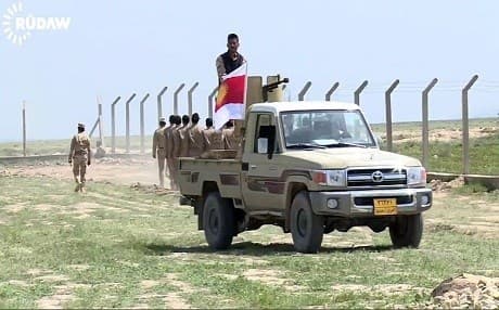 A vehicle belonging to the Ezidkhan Protection Units is positioned in Shingal. File photo: Rudaw TV