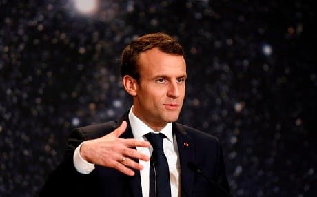 French President Emmanuel Macron giving a speech in Paris on Friday. Photo: Etienne Laurent/AFP