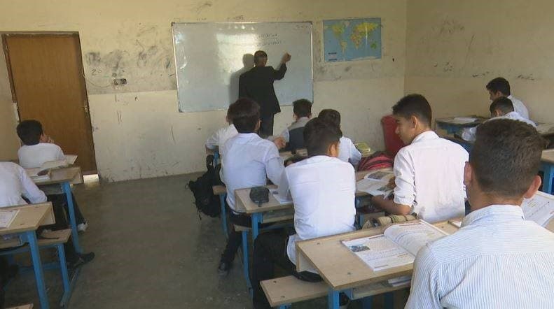 Rudaw photo shows a class in Halabja city resuming lessons on Sunday, April 8, 2018.
