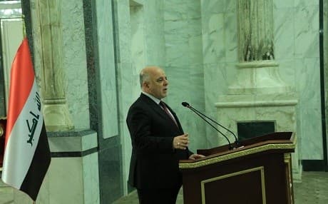 Iraqi Prime Minister Haider al-Abadi speaks at his weekly press conference on April 10, 2018. Photo: PM Abadi's media office 