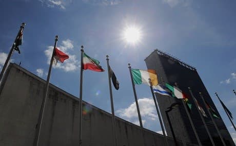Flags fly outside the UN headquarter in New York. File photo: AFP