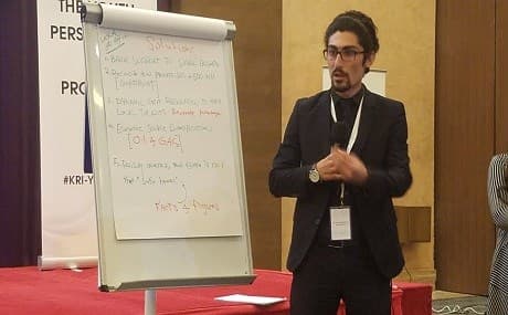 Bilal Barzinji speaks at the KRI Youth Forum in Erbil, April 21. Photo: Chris Johannes / Rudaw