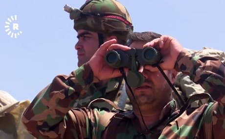 Peshmerga monitor the front south of Kirkuk in this file photo. The Peshmerga withdrew from the area in October. File photo: Rudaw