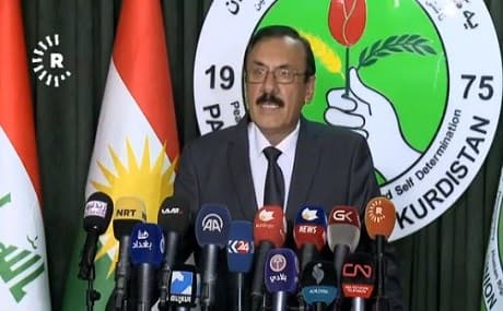 Patriotic Union of Kurdistan (PUK) leadership council member Nasrullah Surchi gives a press conference, May 14, 2018. Photo: Rudaw