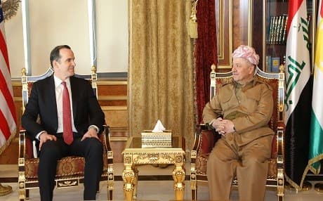 Masoud Barzani (R) met with Brett McGurk on Wednesday. Photo: Masoud Barzani