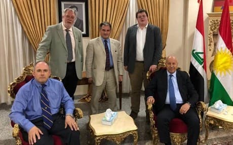 A delegation from Britain's All Party Parliamentary Group (APPG) on the Kurdistan Region in Iraq meets with top KRG officials. From left to right: MP Robert Halfon, APPG Secretary Gary Kent, MP Jack Lopresti, Matthew Dent, the parliamentary secretary to Lopresti, and KRG Interior Minister Karim Sinjari. Photo: APPG
